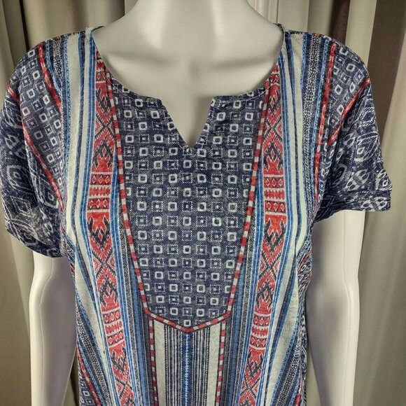Ruby Rd. Women's Must Haves II Tribal Indigo Multi Color Print Top Size Large - Picture 3 of 12